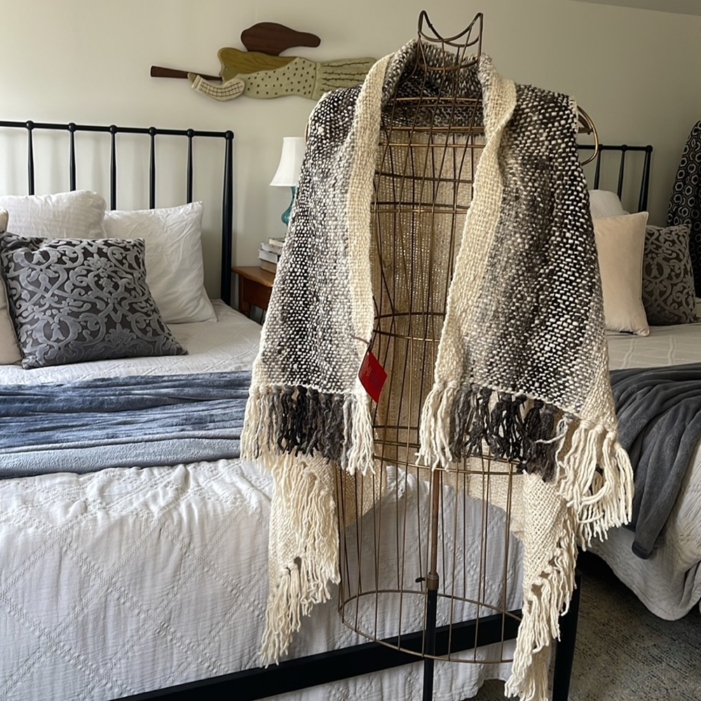 Loom made artisan wool fringed vest.